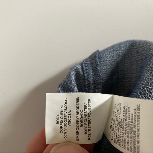 Lucky Brand S Small Blue Embroidered Button Blouse Short Sleeve Collared Viscose - Picture 7 of 9